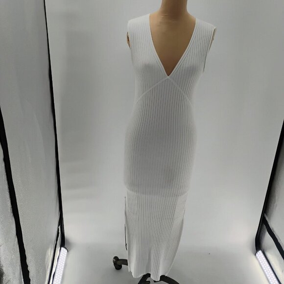 Weekend Stories Women's White Ribbed V-Neck Midi Dress Size XSmall - Picture 2 of 14